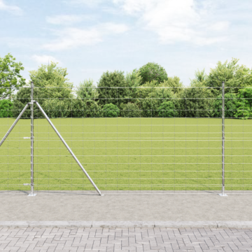 Vidaxl Field Fence 1.4x50 M Galvanised Steel, Vidaxl Fence Posts With Base Plates 13 Pcs Ø32mm 78.5cm Galvanised Steel