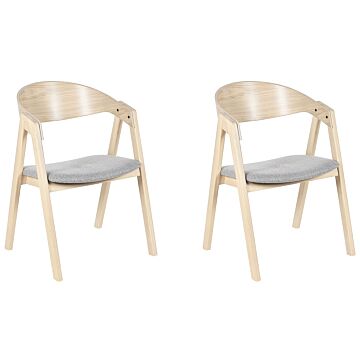 Set Of 2 Dining Chairs Light Wood And Grey Plywood Polyester Fabric Rubberwood Legs Retro Traditional Style Beliani