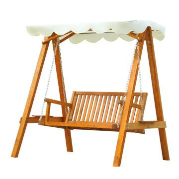 Outsunny 2 Seater Garden Swing Seat Wooden Swing Chair Outdoor Hammock Bench Furniture, Cream White