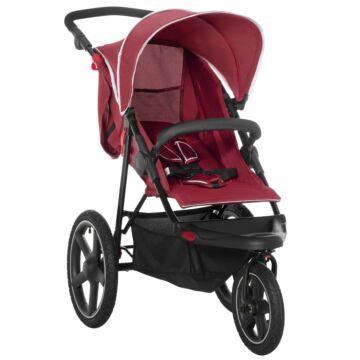 Homcom Foldable Three-wheeler Baby Stroller W/ Canopy, Storage Basket - Red