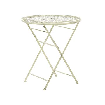 Garden Bistro Table Light Green Iron Foldable Distressed Metal Round 70 Cm For 2 Outdoor Uv Rust Resistance French Retro Style Beliani