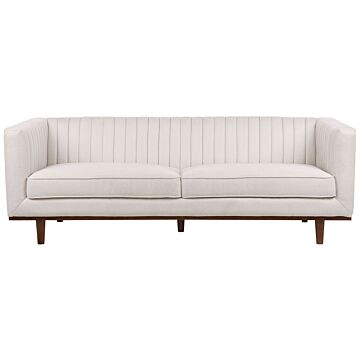 Sofa Beige Polyester Upholstered 3-seater Modern Couch Style Living Room Wide Armrests Tufted Backrest Beliani