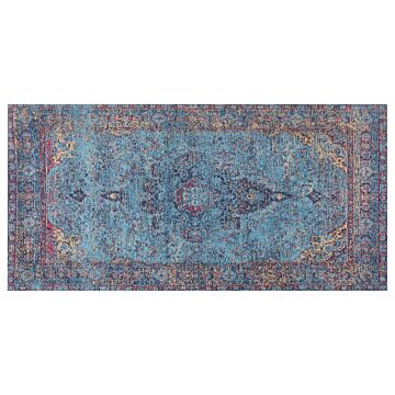Area Rug Blue Cotton Polyester 80 X 150 Cm Oriental Pattern Distressed Vintage Home Decor Beliani