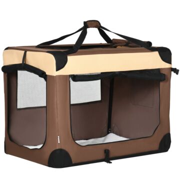 Pawhut 91cm Foldable Pet Carrier, With Cushion, For Medium Dogs And Cats - Brown