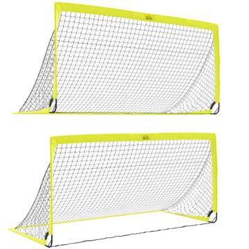 Homcom Set Of 2 Football Goal Net 6 X 3 Ft Foldable Outdoor Sport Training Teens Adults Football With Carrying Bag Yellow