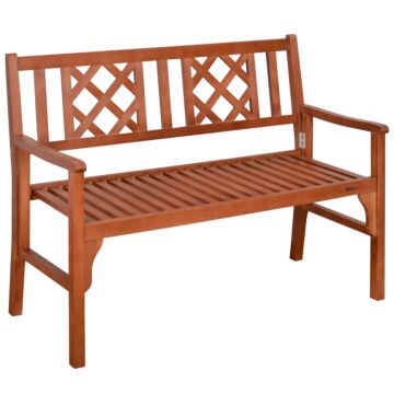Outsunny Foldable Garden Bench, 2-seater Patio Wooden Bench, Loveseat Chair With Backrest And Armrest For Patio, Porch Or Balcony, Brown