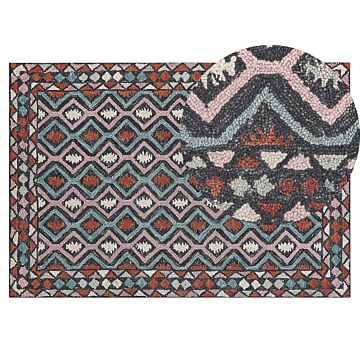 Area Rug Mulitcolour Wool 140 X 200 Cm Flat Weave Hand Tufted Geometric Pattern Beliani
