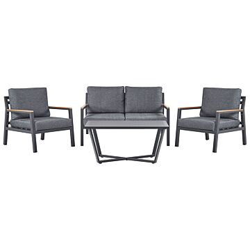 Outdoor Sofa Set Dark Grey Aluminium Frame Couch Armchairs With Polyester Cushions Coffee Table Modern Design Beliani