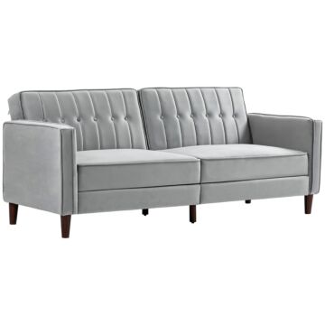 Homcom Modern Convertible Sofa Futon Velvet-touch Tufted Couch Compact Loveseat With Adjustable Split Back, Light Grey