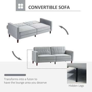 Homcom Modern Convertible Sofa Futon Velvet-touch Tufted Couch Compact Loveseat With Adjustable Split Back, Light Grey