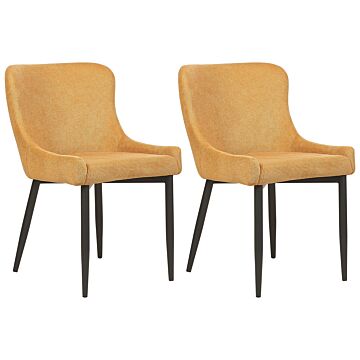 Set Of 2 Dining Chairs Yellow Fabric Upholstered Beliani