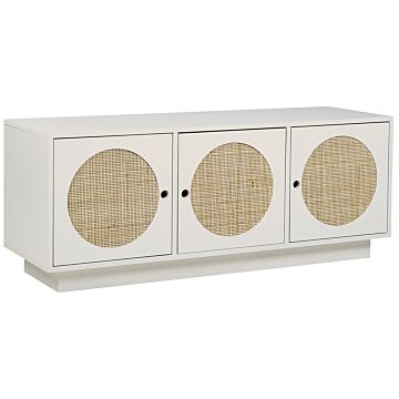 3 Door Sideboard White Manufactured Wood With Rattan Front Hole Handles Cabinet Living Room Bedroom Boho Style Beliani