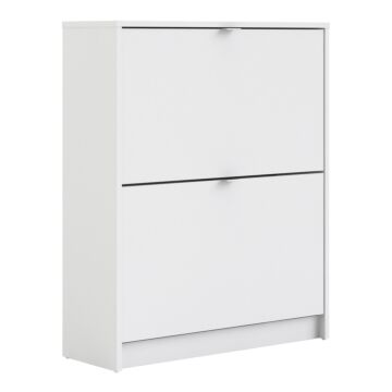 Shoes Shoe Cabinet W. 2 Tilting Doors And 2 Layers In White