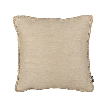 Decorative Cushion Beige Jute 45 X 45 Cm Woven Removable With Zipper Braided Edging Boho Decor Accessories Beliani