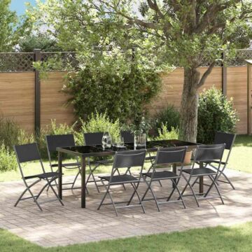 Vidaxl 9 Piece Garden Dining Set Black Textilene And Steel