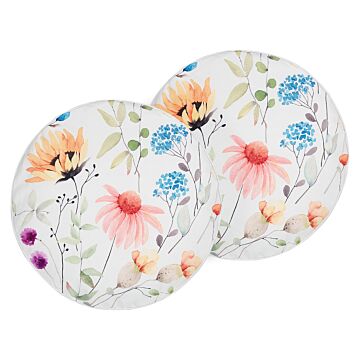 Set Of 2 Garden Cushions Multicolour Polyester Floral Pattern ⌀ 40 Cm Modern Outdoor Decoration Water Resistant Beliani