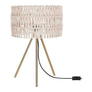 Table Lamp Beige And Gold Cotton Shade Iron Tripod Frame Single Light Modern Design Home Accessories Living Room Beliani