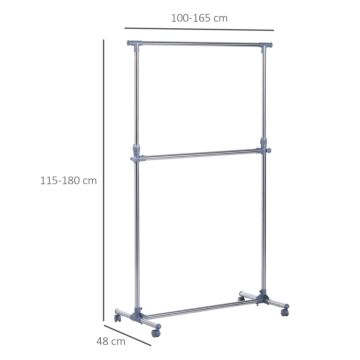 Homcom Heavy Duty Clothes Hanger Garment Rail Hanging Display Stand Rack W/ Wheels Adjustable