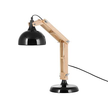 Desk Lamp Black Light Wood Swing Adjustable Arm Metal Shade Table Light Beliani
