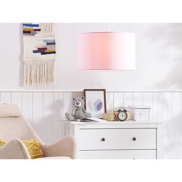 Pendant Lamp Chic Pink Fabric Drum Shade Ceiling 1-light Beliani
