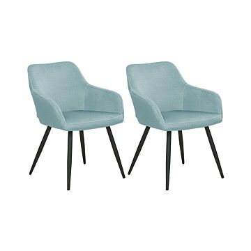 Set Of 2 Dining Chairs Light Blue Fabric Seats Metal Legs For Dining Room Kitchen Beliani