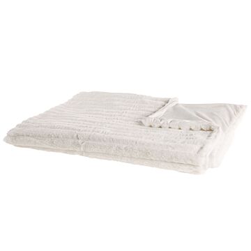 Blanket White Polyester Fabric 180 X 220 Cm Decorative Throw Living Room Scandinavian Decor Beliani