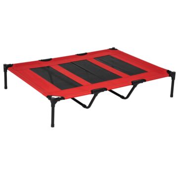 Pawhut Raised Dog Bed Cooling Elevated Pet Cot With Breathable Mesh For Indoor Outdoor Use Red, X Large, 122 X 92 X 23cm