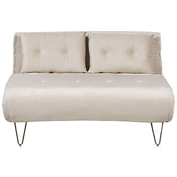 Sofa Bed Beige Velvet 2 Seater Fold-out Sleeper Armless With 2 Cushions Metal Gold Legs Glamour Beliani