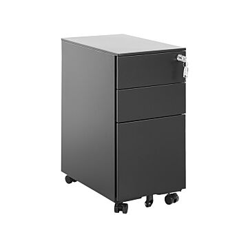 Storage Cabinet Black Metal With 3 Drawers Key Lock Castors Industrial Modern Home Office Garage Beliani
