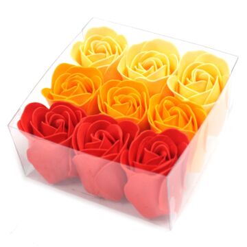 Set Of 9 Soap Flower Box - Peach Roses