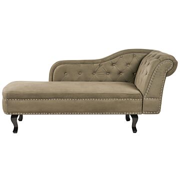 Chaise Lounge Olive Green Velvet Upholstery Right Hand Buttoned Nailheads Chesterfield Style Living Room Furniture Beliani
