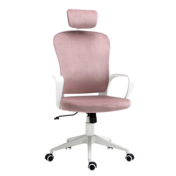 Vinsetto High-back Office Chair Velvet Style Fabric Computer Home Rocking With Wheels, Rotatable Liftable Headrest, Pink