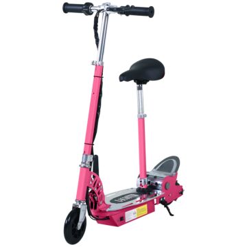 Homcom 120w Teens Foldable Kids Powered Scooters 24v Rechargeable Battery Adjustable Ride On Outdoor Toy (pink)