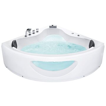 Corner Whirlpool Bath White Sanitary Acrylic With Led Lights 10 Massage Jets 205 X 146 Cm Modern Style Beliani
