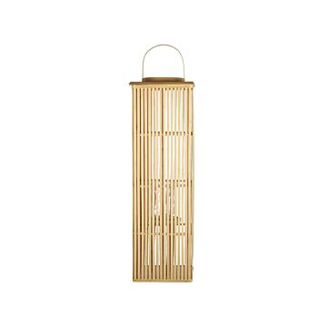 Candle Lantern Natural Bamboo Wood 88 Cm With Glass Candle Holder Boho Style Indoor Beliani