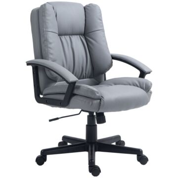 Vinsetto Office Chair, Faux Leather Computer Desk Chair, Mid Back Executive Chair With Adjustable Height And Swivel Rolling Wheels For Home Study, Light Grey