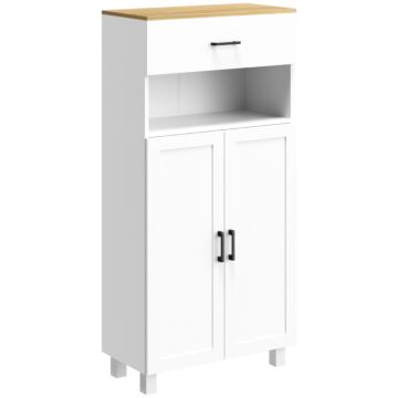 Homcom Freestanding Kitchen Cupboard, Nordic Storage Cabinet With Drawer, Doors And Open Countertop For Living & Dining Room, 130cm, White
