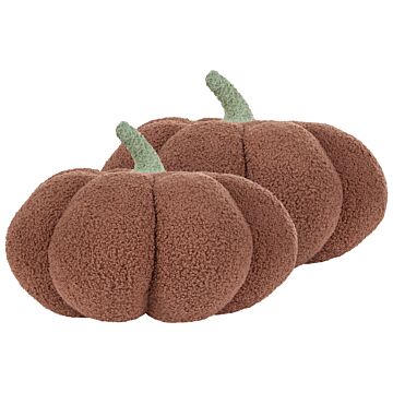 Set Of 2 Pumpkin Cushions Brown Boucle ⌀ 35 Cm Throw Pillow Halloween Decor Stuffed Toy Beliani
