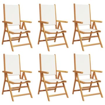 Vidaxl Reclining Garden Chairs 6 Pcs Cream White Fabric And Solid Wood