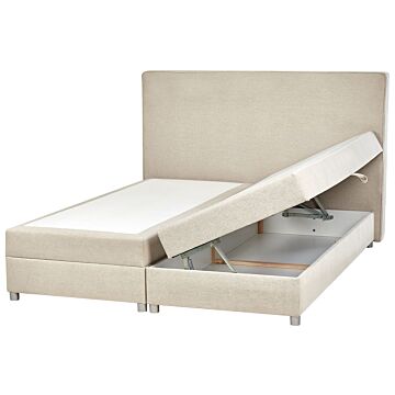 Eu King Size Divan Bed With Storage 5ft3 Beige Upholstery With Mattress Beliani