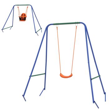 Outsunny 2 In 1 Metal Frame Nursery Swing W/ Comfortable Seat Safety Belt Orange