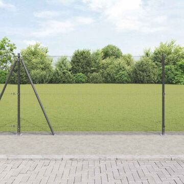 Vidaxl Welded Wire Fence With 13 Flanged Posts Grey 1.2x50 M Steel