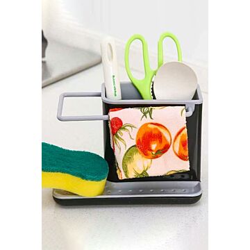 Sponge Cloth Holder Sink Caddy Organiser Drainage Rack With Kitchen Utensils Storage