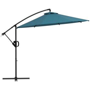 Outsunny 3(m) Cantilever Parasol With Cross Base, Banana Parasol With Crank Handle, Tilt And 8 Ribs, Round Hanging Patio Umbrella