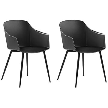 Set Of 2 Dining Chairs Plastic Black Minimalist Design Armrests Living Room Kitchen Furniture Beliani