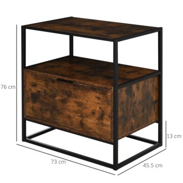 Homcom Industrial-style Side Table W/ Drawer Open Shelf Steel Frame Large Base Two-tone