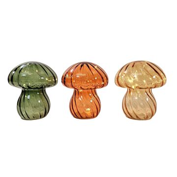 Coloured Glass Mushroom L.e.d Light Set Of 3 G/o/y