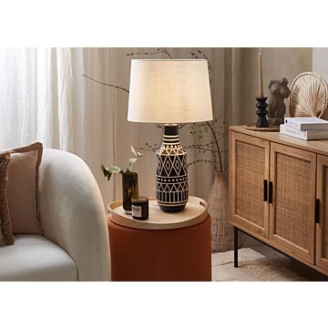 Table Lamp Black Ceramic Base 68 Cm White Fabric Shade Classic Bedside Table Light Beliani
