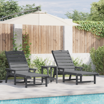 Vidaxl 3 Piece Garden Lounge Set Light Grey Hdpe, Vidaxl Sun Lounger Light Grey 53x162x98.5 Cm Hdpe, Vidaxl Adirondack Side Table Light Grey 38x38x45 Cm Hdpe
