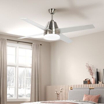 Homcom Ceiling Fan With Led Light, Flush Mount Ceiling Fan Lights With Reversible Blades, Remote, Silver And Black